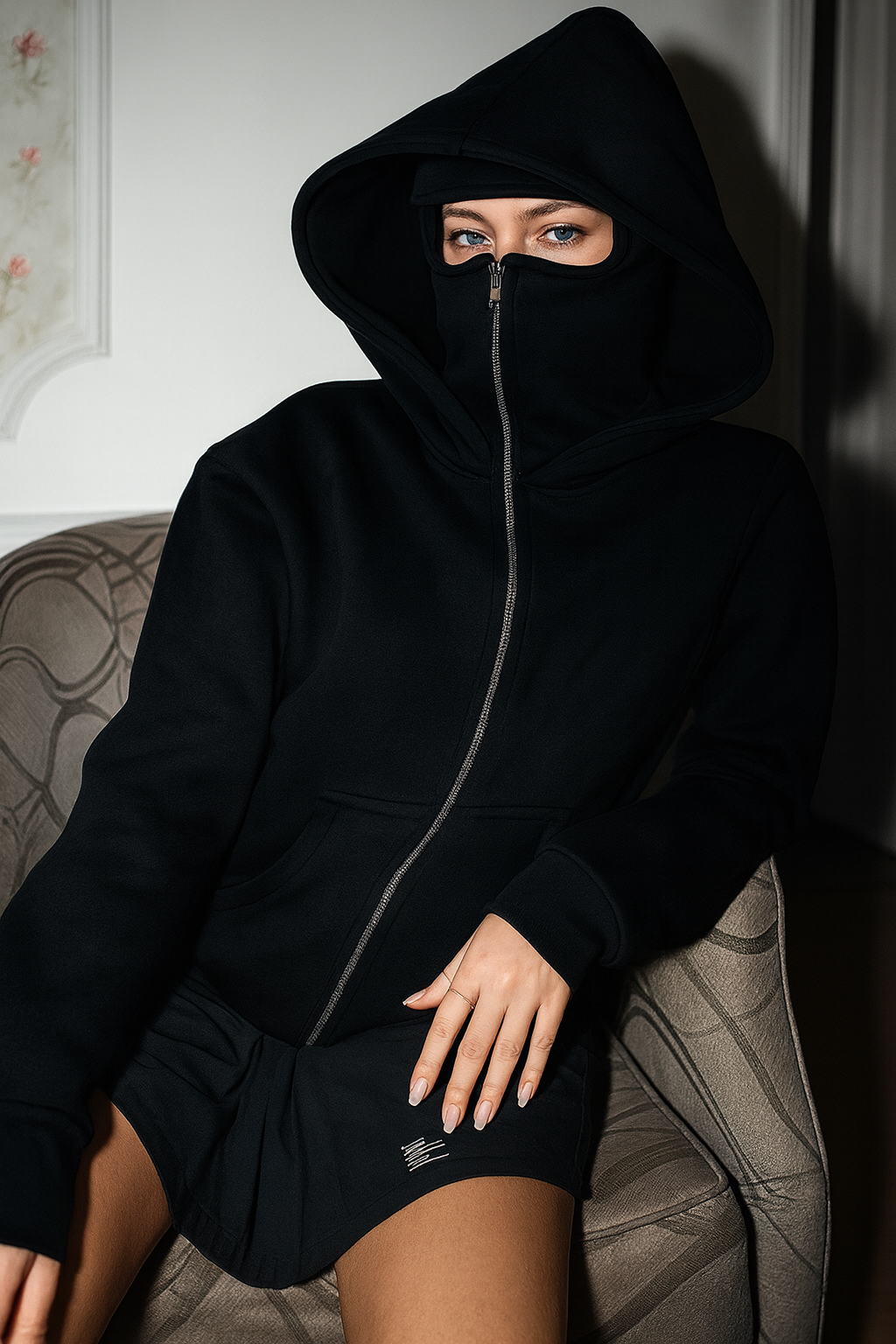 Phantom Techwear Zip Hoodie – Oversized Shiesty Streetwear Hoodie with Built-In Face Cover