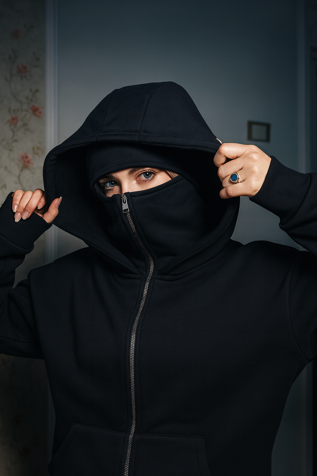 Phantom Techwear Zip Hoodie – Oversized Shiesty Streetwear Hoodie with Built-In Face Cover