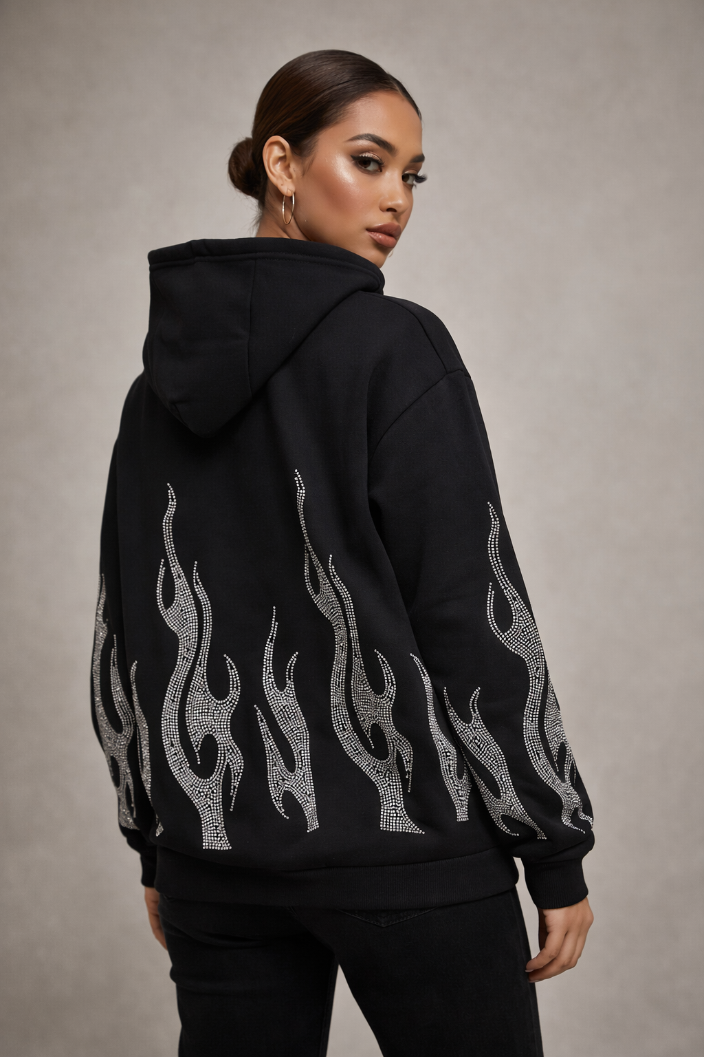 Rhinestone Flame - Premium Zip-Up Hoodie